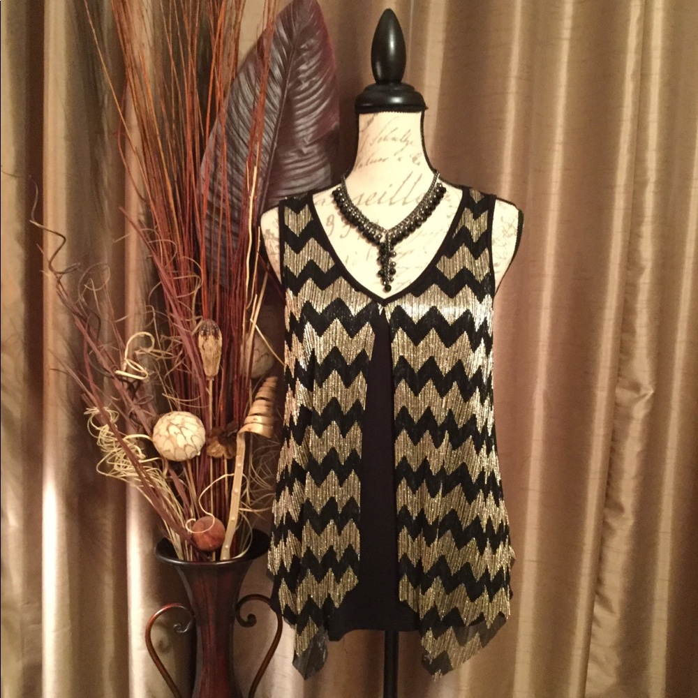 Black Tank With Black & Gold Overlay Dress Top